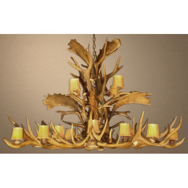 Real Antler Elk / Fallow / Mule Deer Pool/Dining Table Chandelier EFMDP / EFMDPR